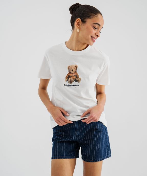 Tee-shirt manches courtes avec motif ourson femme - LuluCastagnette vue2 - LULU CASTAGNETTE G4G D - GEMO