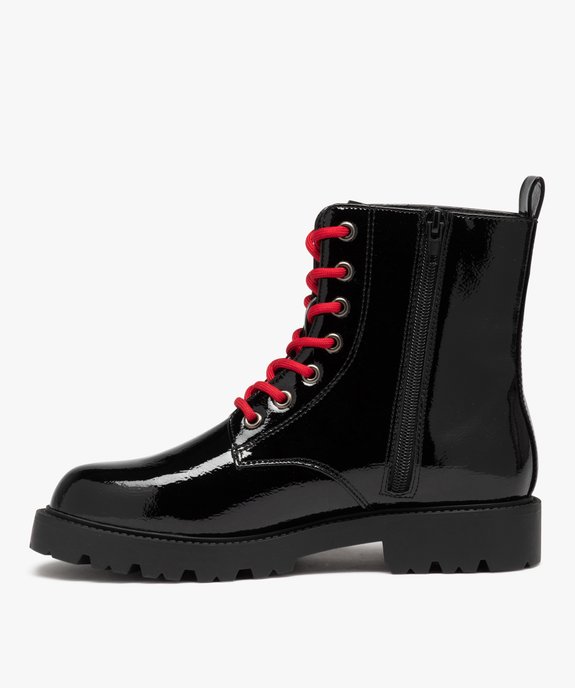 Boots femme mid-cut dessus uni verni à lacets colorés vue3 - GEMO (CASUAL) - GEMO