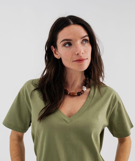 Tee-shirt manches courtes col V uni en coton femme vue2 - GEMO 4G FEMME - GEMO