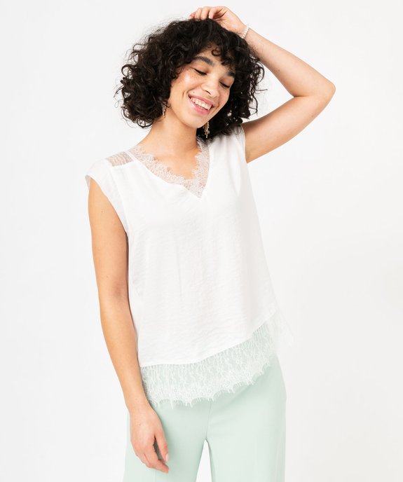 Tee-shirt sans manches multimatière à dentelle femme vue2 - GEMO 4G FEMME - GEMO