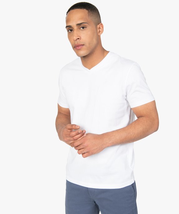 Tee-shirt homme à manches courtes et col V vue1 - GEMO 4G HOMME - GEMO