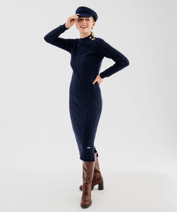 Robe pull longue en maille torsadée femme - LuluCastagnette vue2 - LULUCASTAGNETTE - GEMO