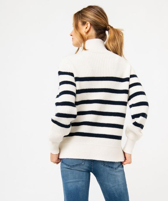 Pull marinière rayé en gosse maille col cheminée femme - LuluCastagnette vue4 - LULUCASTAGNETTE - GEMO