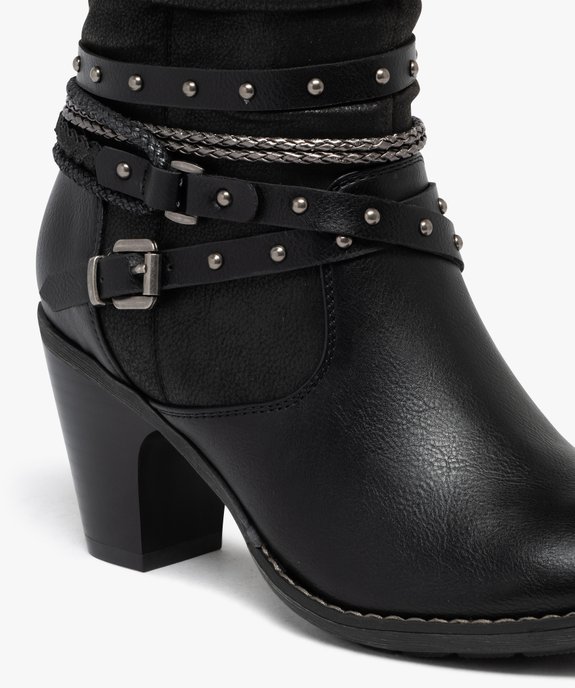 Bottes femme à talon carré et tige plissée avec brides fantaisie vue6 - GEMO(URBAIN) - GEMO