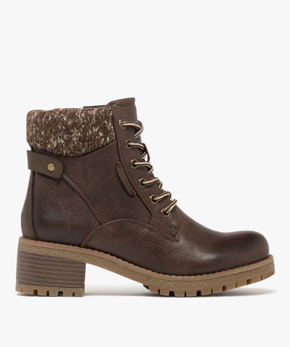 Bottines fourrées crantées à talon et haut de tige en maille tricotée femme vue2 - GEMO(URBAIN) - GEMO