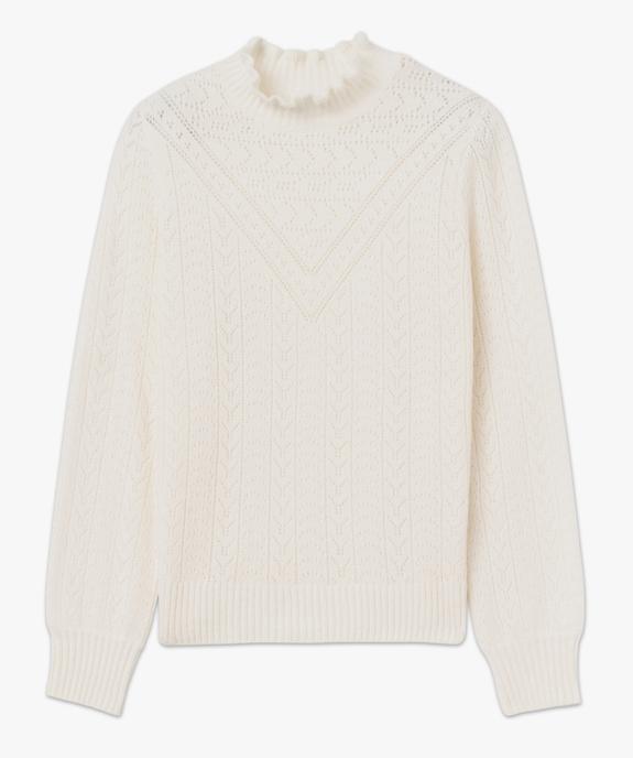 Pull en maille ajourée avec col montant froncé femme vue4 - GEMO(FEMME PAP) - GEMO