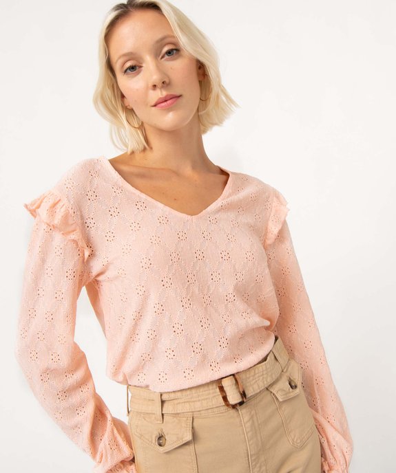 Tee-shirt femme à manches longues en maille ajourée  vue5 - GEMO(FEMME PAP) - GEMO