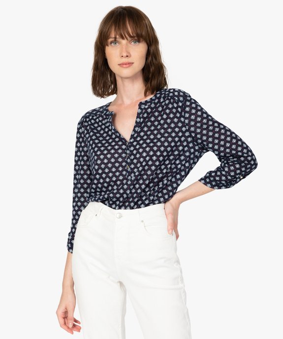 Tee-shirt femme imprimé à manches 3/4 en polyester recyclé vue1 - GEMO 4G FEMME - GEMO