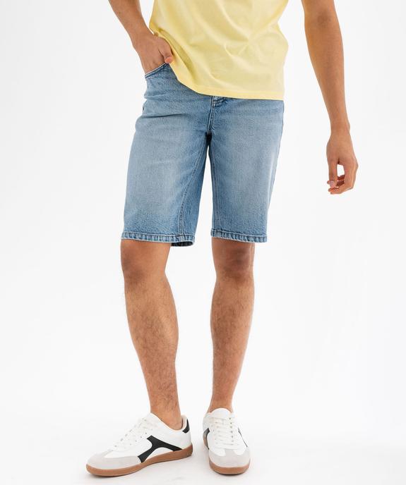Bermuda en jean extensible et délavé coupe droite homme vue1 - GEMO 4G HOMME - GEMO