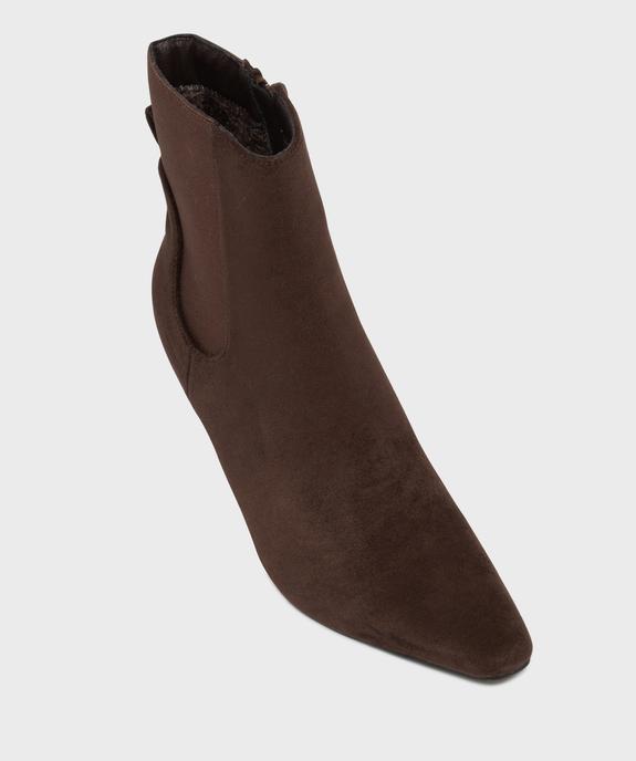 Boots fourrées à talon fin et tige en suédine femme vue5 - SANS MARQUE - GEMO