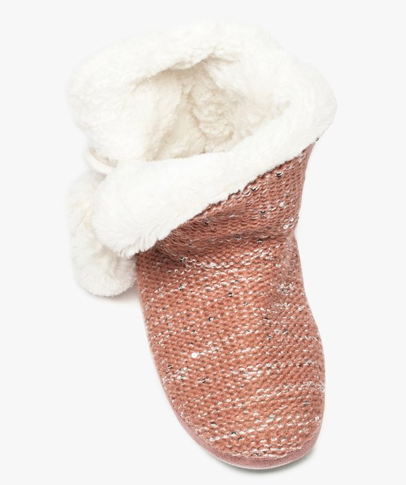 Chaussons femme forme boots en maille décorée de sequins et pompons vue5 - GEMO(HOMWR FEM) - GEMO