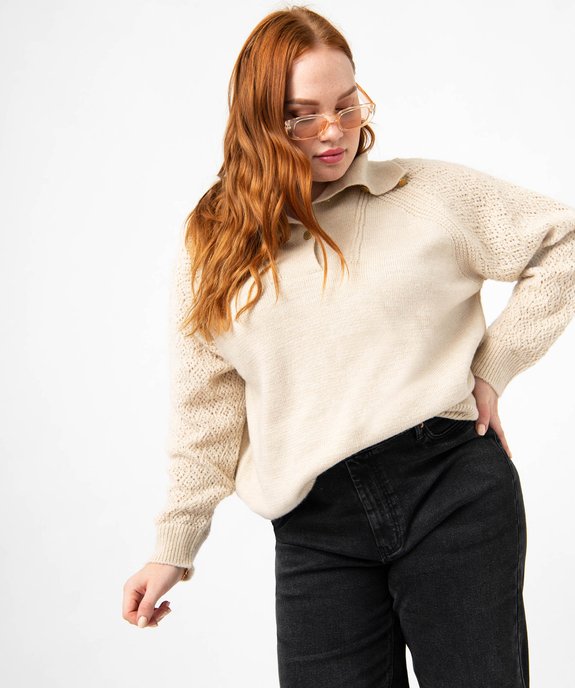 Pull à col montant et manches fantaisie femme grande taille vue1 - GEMO (G TAILLE) - GEMO