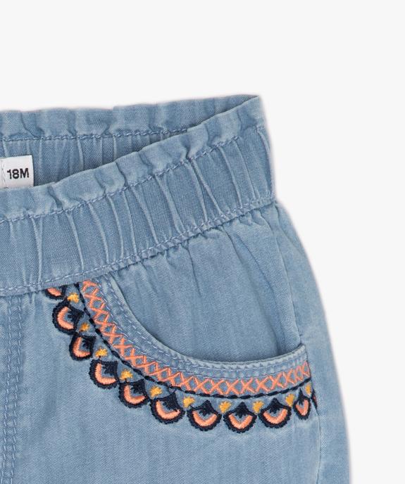 Short bébé fille bloomer en chambray brodé vue2 - GEMO(BEBE DEBT) - GEMO