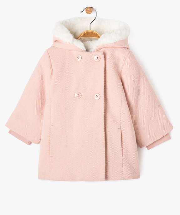 Manteau à capuche avec doublure peluche bébé fille vue1 - GEMO 4G BEBE - GEMO