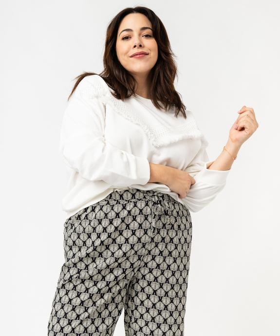Sweat avec bande brodée et pompons femme grande taille vue1 - GEMO (G TAILLE) - GEMO