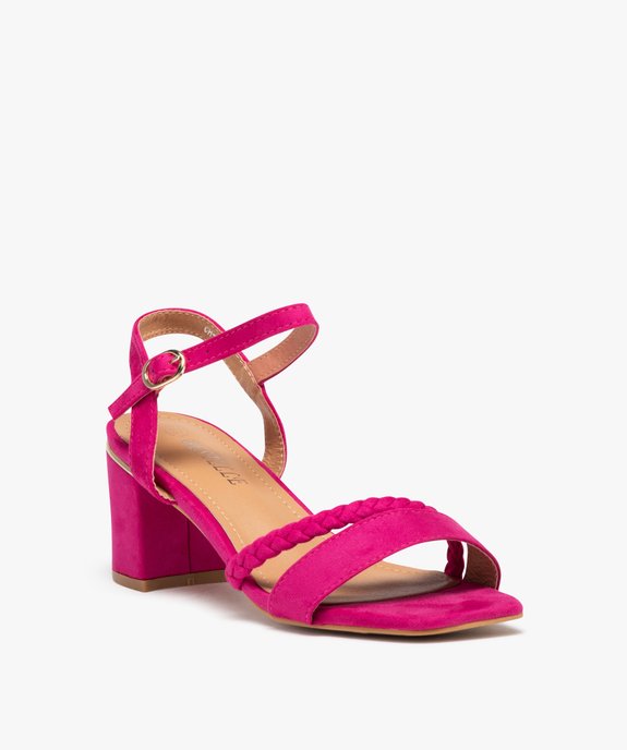 Sandales femme unies en suédine à talon carré vue2 - SANS MARQUE - GEMO
