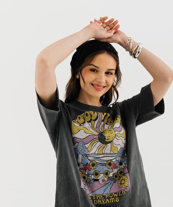 Tee-shirt oversize avec motif « Good vibes » femme vue2 - GEMO(FEMME PAP) - GEMO