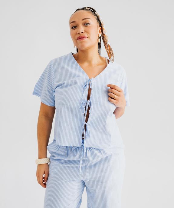 Chemise rayée en coton fermeture liens femme grande taille vue1 - GEMO (G TAILLE) - GEMO