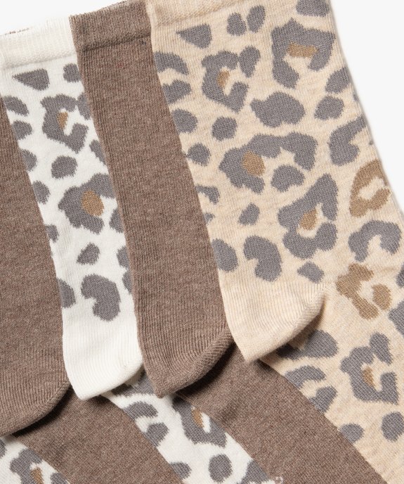 Chaussettes hautes imprimées léopard femme (lot de 5 paires) vue2 - GEMO 4G FEMME - GEMO