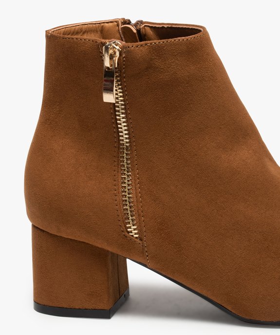 Boots femme à talon carré en suédine unie et zip décoratif vue6 - VALENTINA BALDA - GEMO