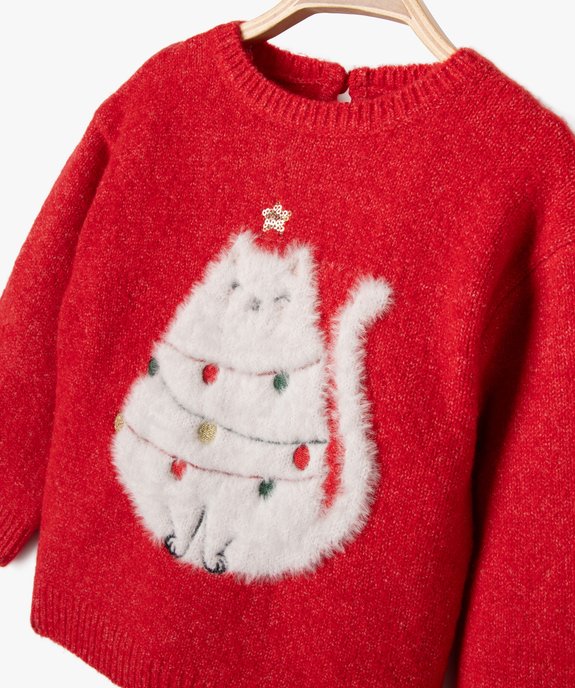 Pull de Noël avec motif chat en maille duveteuse bébé fille vue2 - GEMO(BEBE DEBT) - GEMO