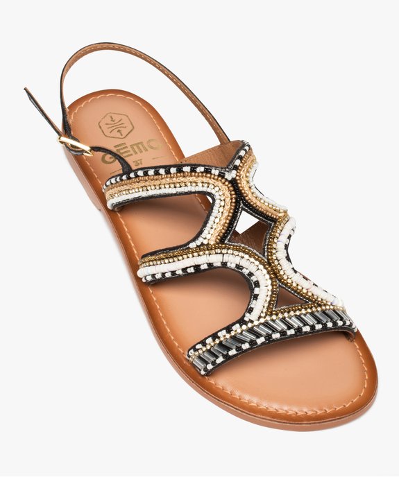 Sandales femme à talon plat ornées de perles et de strass vue5 - GEMO (CASUAL) - GEMO