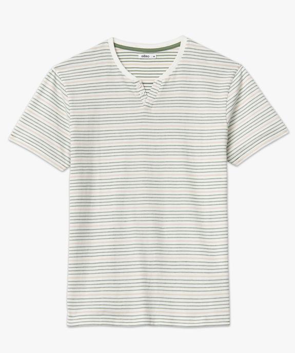 Tee-shirt manches courtes à rayures et col fantaisie homme vue4 - GEMO 4G HOMME - GEMO