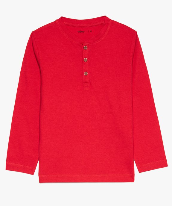 Tee-shirt garçon uni col tunisien et manches longues en coton bio vue1 - GEMO 4G GARCON - GEMO