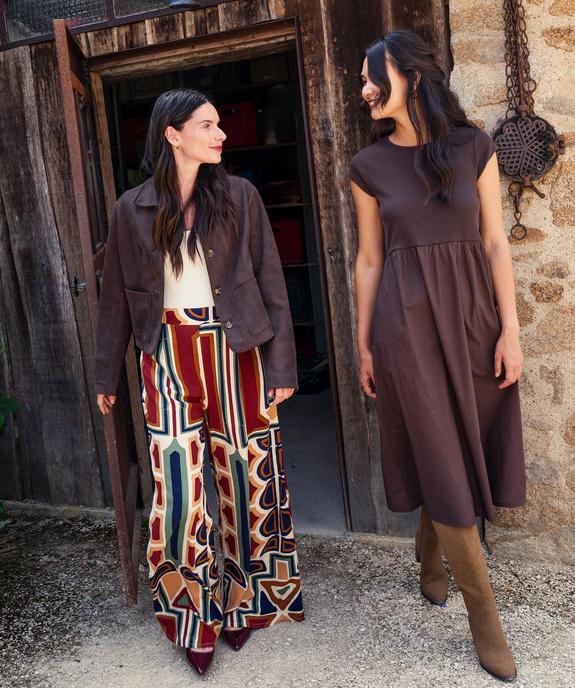 Robe bi-matières à manches courtes femme  vue2 - GEMO(FEMME PAP) - GEMO