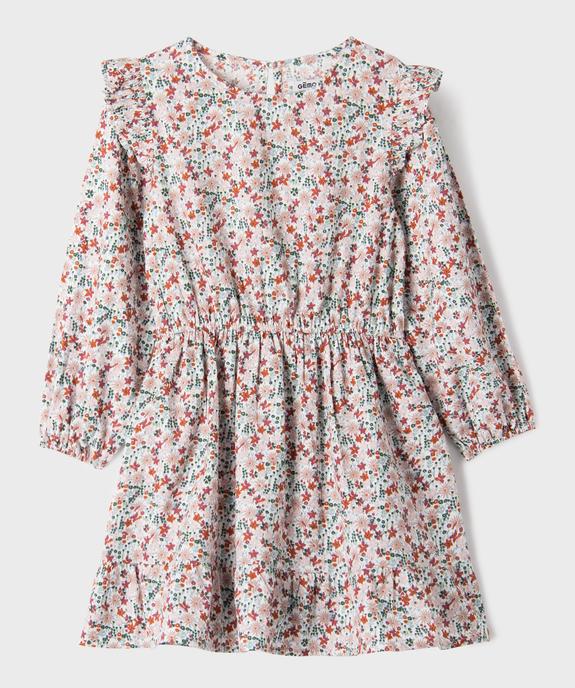 Robe manches longues volantées en toile de coton fleurie fille vue1 - GEMO (ENFANT) - GEMO