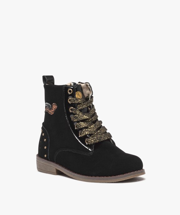 Boots fille unies en cuir suédé à lacets et à zip - Alma Planète vue2 - ALMA - GEMO