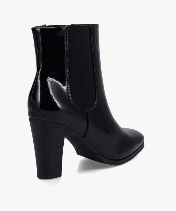 Boots femme style Chelsea à talon haut dessus verni vue4 - GEMO(URBAIN) - GEMO