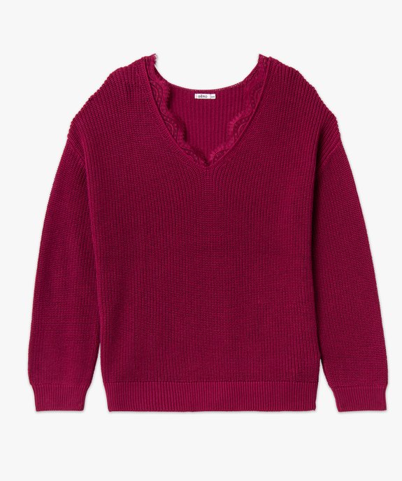 Pull grosse maille avec décolleté V en dentelle femme grande taille vue4 - GEMO (G TAILLE) - GEMO