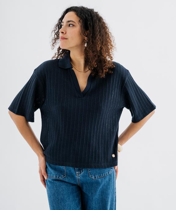 Polo en maille fantaisie ajourée femme - LuluCastagnette vue1 - LULUCASTAGNETTE - GEMO