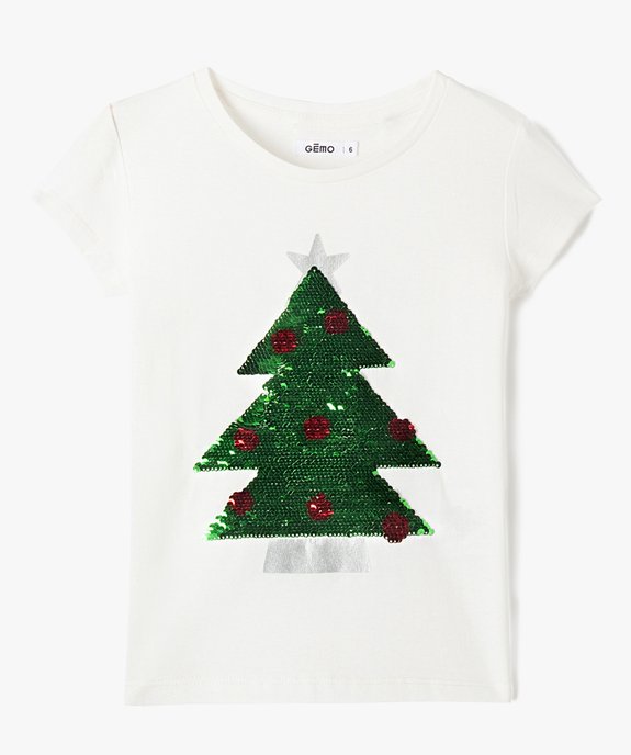Tee-shirt de Noël fille à manches courtes et sequins réversibles vue1 - GEMO (ENFANT) - GEMO