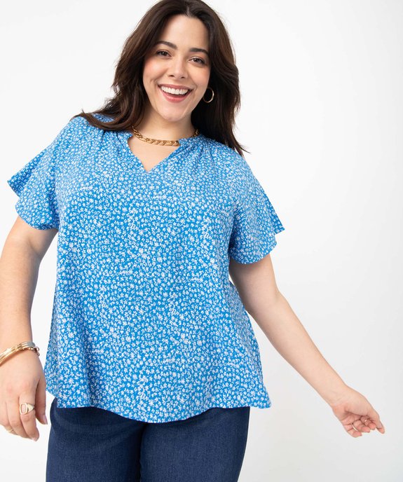 Blouse femme grande taille fleurie à manches courtes et col V vue1 - GEMO (G TAILLE) - GEMO