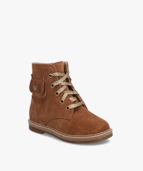 Boots bébé fille en cuir retourné uni à lacets et zip – NA!  vue2 - NA! - GEMO