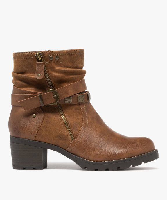 Boots femme zippées à talon carré et semelle crantée col plissé vue1 - EMILIA ROSA - GEMO