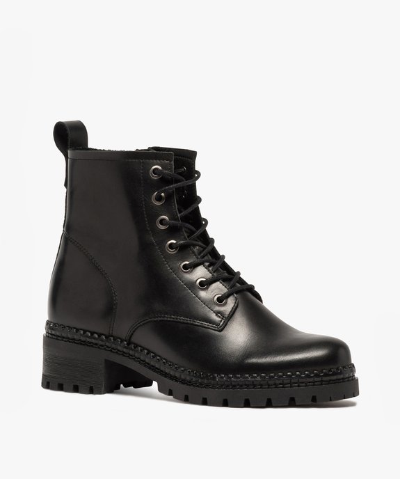 Boots femme dessus cuir uni à lacets et semelle crantée vue3 - GEMO (CASUAL) - GEMO