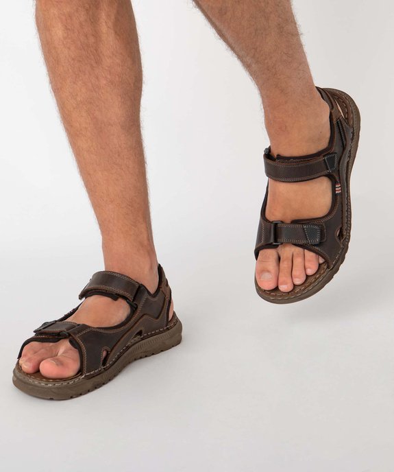 Sandales sport homme à brides scratch et dessus cuir vue1 - GEMO (CASUAL) - GEMO