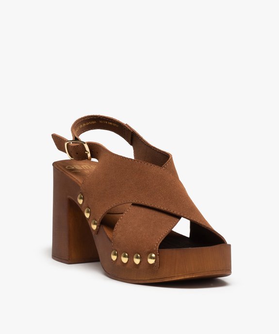 Sandales femme style sabots à talon dessus cuir clouté vue2 - GEMO(URBAIN) - GEMO
