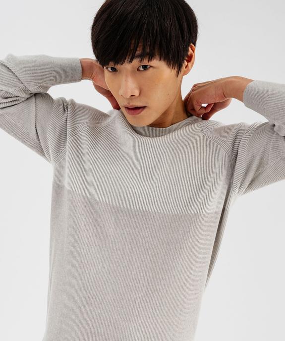 Pull en maille côtelée bicolore homme vue2 - GEMO 4G HOMME - GEMO