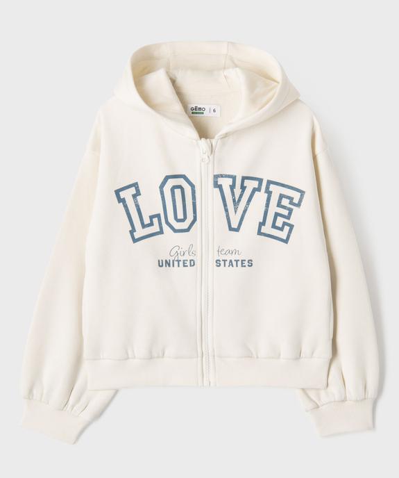 Sweat zippé à capuche avec inscription fille vue3 - GEMO 4G FILLE - GEMO