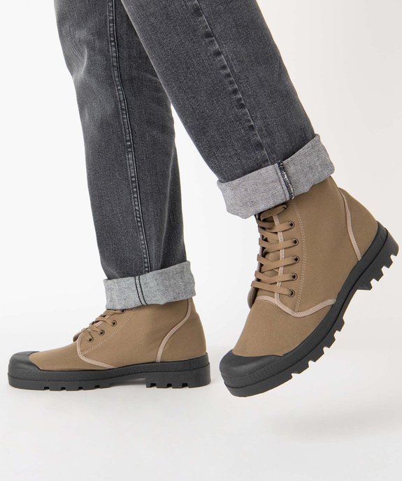 Baskets homme montantes en toile et semelle crantée vue1 - GEMO (CASUAL) - GEMO
