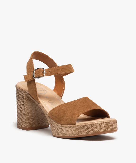 Sandales femme à talon dessus cuir retourné – Tanéo vue2 - TANEO - GEMO