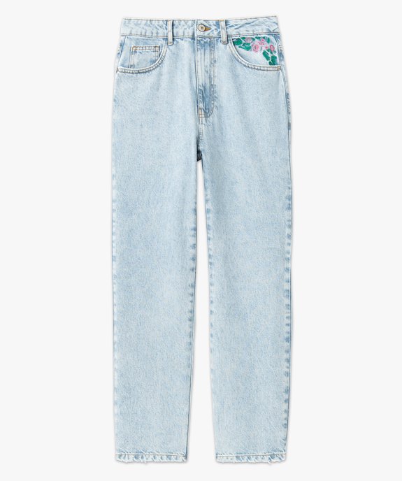 Jean coupe droite à taille haute en denim délavé avec broderie femme vue4 - GEMO(FEMME PAP) - GEMO