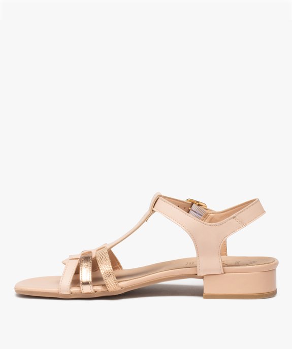 Sandales femme à petit talon carré et à fines lanières en cuir - T vue3 - TANEO - GEMO