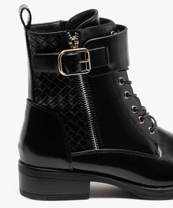 Boots femme vernies à talon plat avec zip et bride à boucle vue7 - GEMO (CASUAL) - GEMO