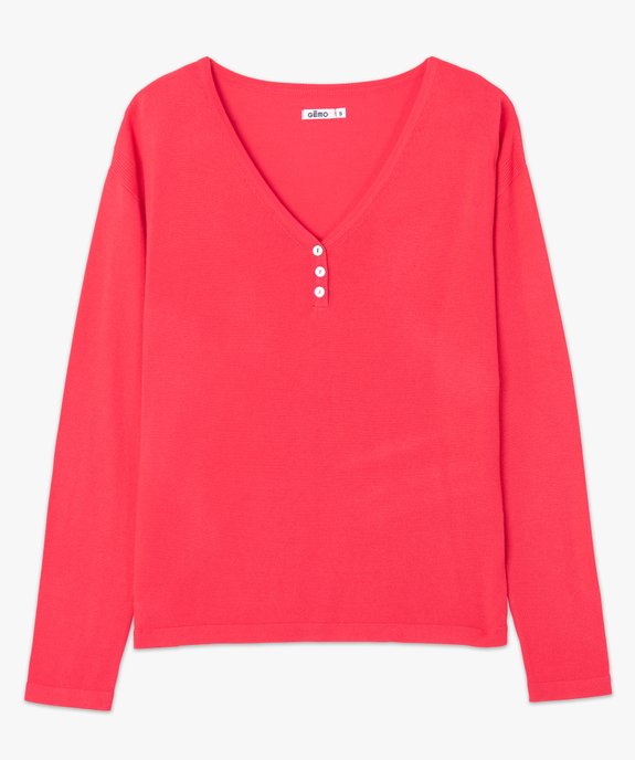 Pull femme en maille fine à col V boutonné vue4 - GEMO(FEMME PAP) - GEMO