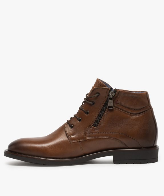 Boots homme en cuir uni fermeture lacets et zip - Tanéo vue3 - TANEO - GEMO
